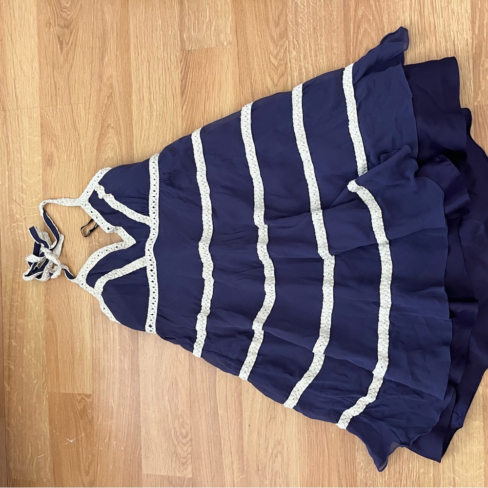 Betsey Johnson Navy and White Midi Dress